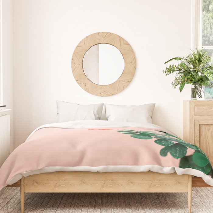Floral photography print | Green on coral | Botanical photo art Duvet Cover Gallery Image 3