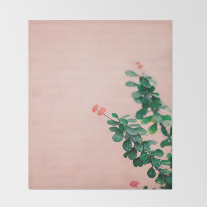 Floral photography print | Green on coral | Botanical photo art Throw Blanket Gallery Image 2