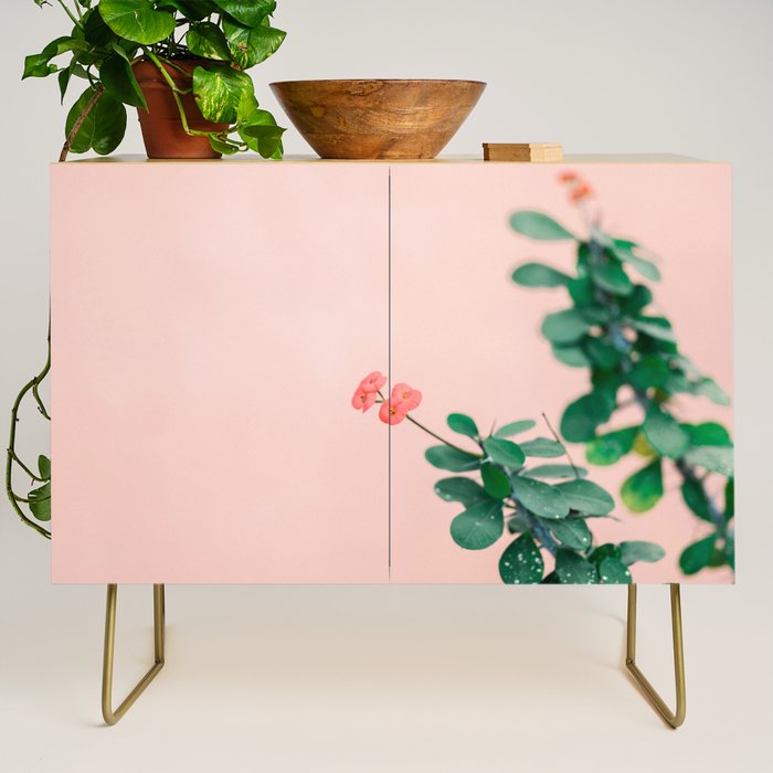 Floral photography print | Green on coral | Botanical photo art Credenza Gallery Image 1