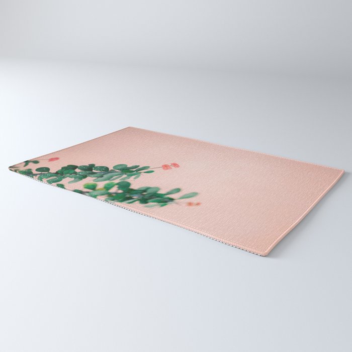 Floral photography print | Green on coral | Botanical photo art Rug Gallery Image 3