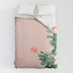 Floral photography print | Green on coral | Botanical photo art Duvet Cover Gallery Image 6