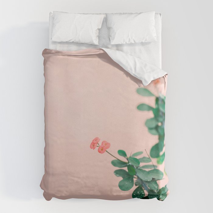 Floral photography print | Green on coral | Botanical photo art Duvet Cover Gallery Image 6