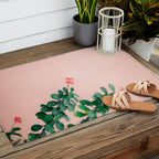 Floral photography print | Green on coral | Botanical photo art Outdoor Rug Gallery Image 2