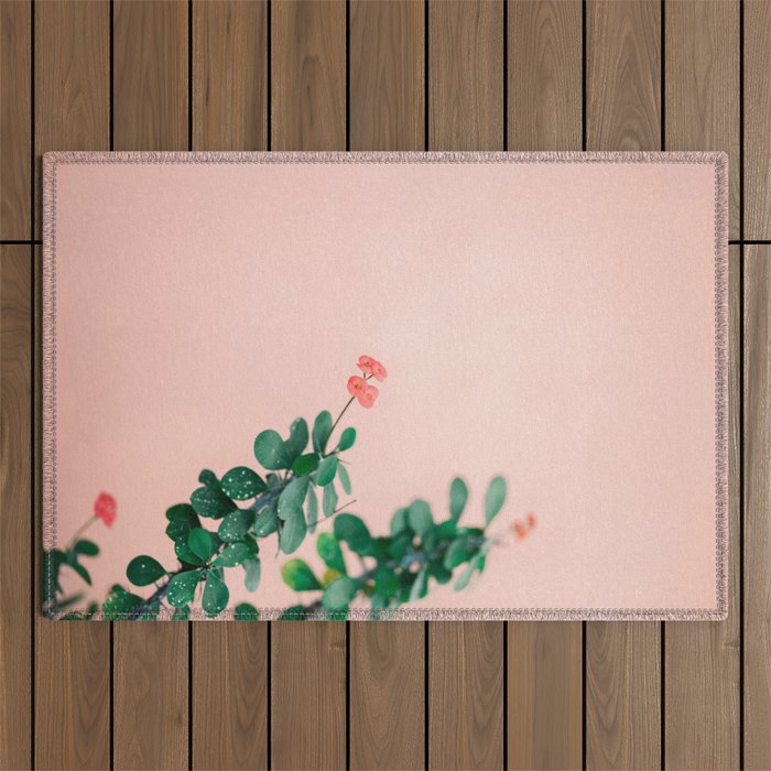 Floral photography print | Green on coral | Botanical photo art Outdoor Rug Gallery Image 1