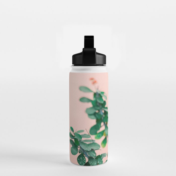 Floral photography print | Green on coral | Botanical photo art Water Bottle Gallery Image 2