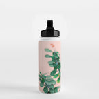 Floral photography print | Green on coral | Botanical photo art Water Bottle Gallery Image 2