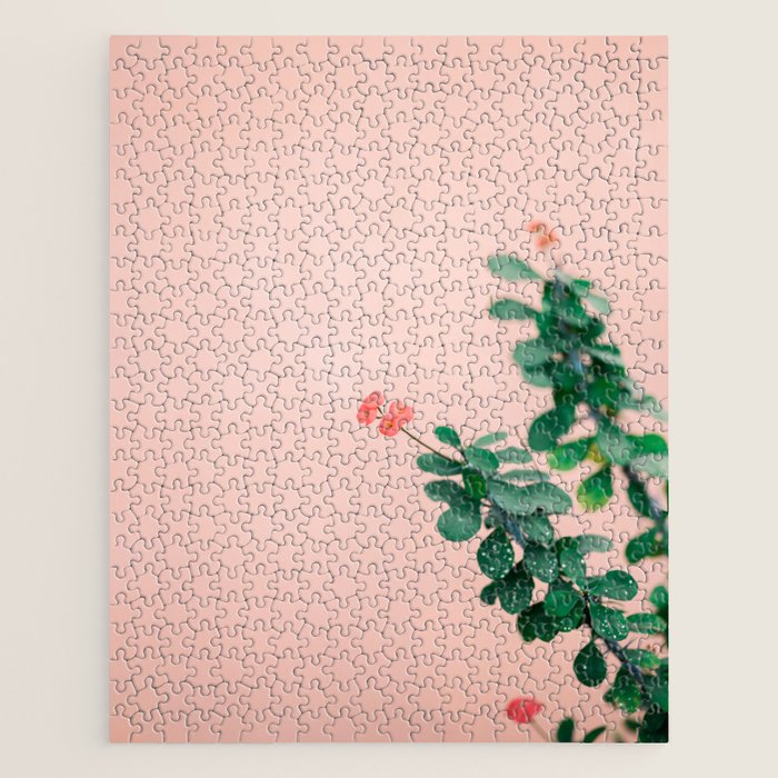 Floral photography print | Green on coral | Botanical photo art Jigsaw Puzzle Gallery Image 1