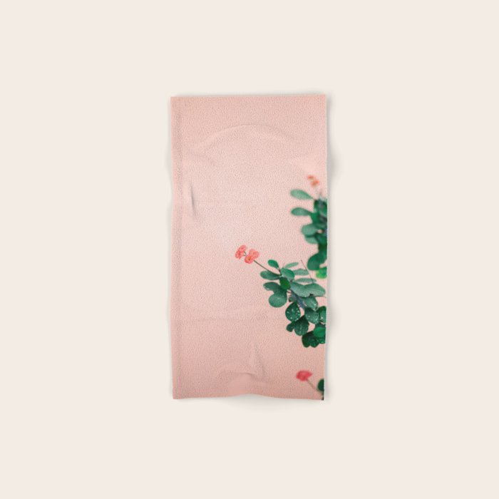 Floral photography print | Green on coral | Botanical photo art Bath Towel Gallery Image 1