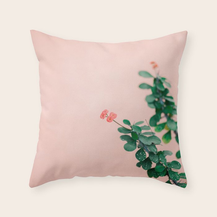 Floral photography print | Green on coral | Botanical photo art Throw Pillow Gallery Image 6