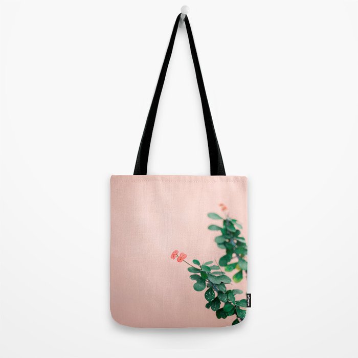 Floral photography print | Green on coral | Botanical photo art Tote Bag Gallery Image 2