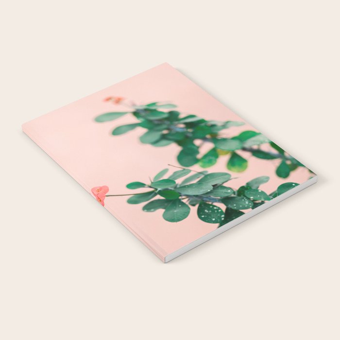 Floral photography print | Green on coral | Botanical photo art Notebook Gallery Image 1