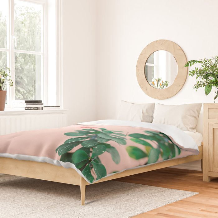 Floral photography print | Green on coral | Botanical photo art Duvet Cover Gallery Image 2