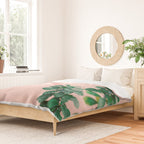 Floral photography print | Green on coral | Botanical photo art Duvet Cover Gallery Image 2