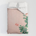 Floral photography print | Green on coral | Botanical photo art Comforter Gallery Image 6