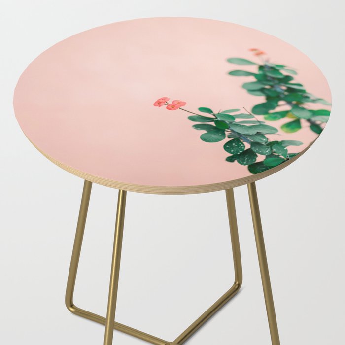 Floral photography print | Green on coral | Botanical photo art Side Table Gallery Image 2