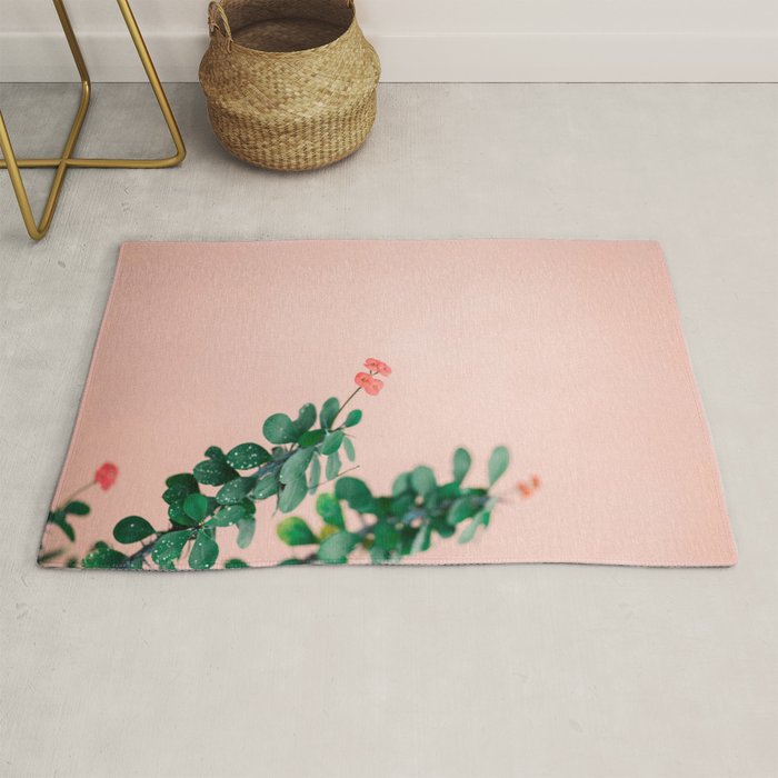 Floral photography print | Green on coral | Botanical photo art Rug Gallery Image 1