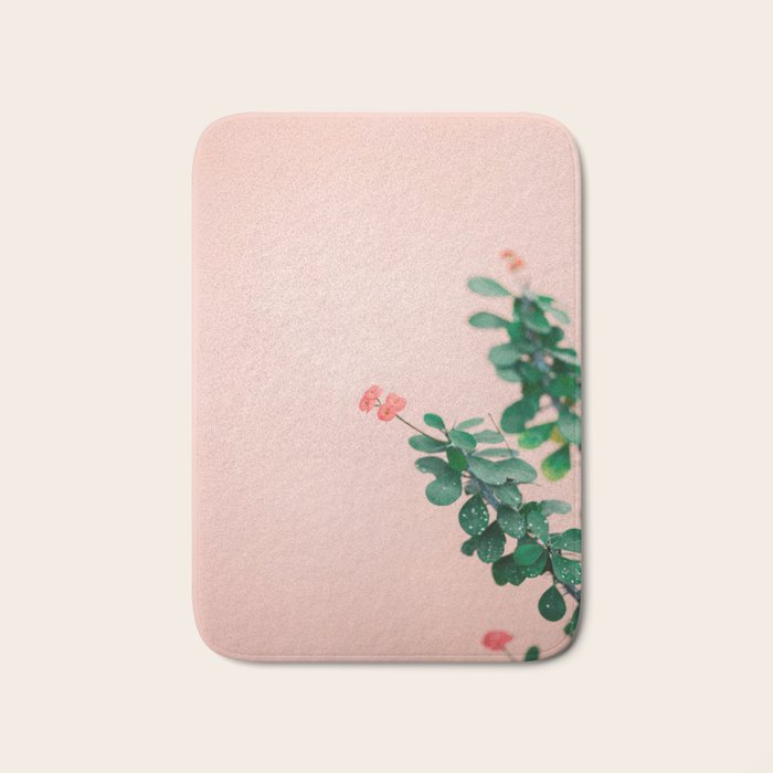 Floral photography print | Green on coral | Botanical photo art Bath Mat Gallery Image 1