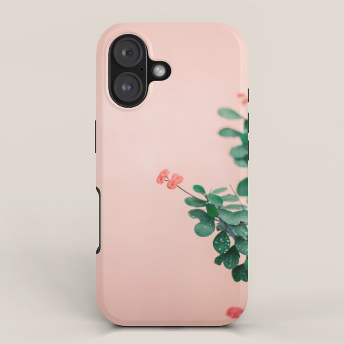 Floral photography print | Green on coral | Botanical photo art iPhone Case Gallery Image 1