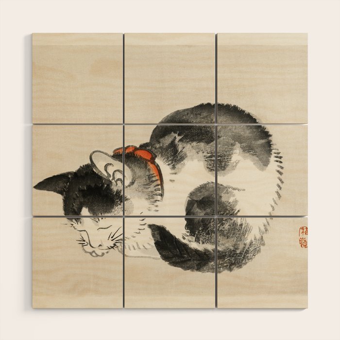 Sleeping cat by KÅno Bairei Wood Wall Art Gallery Image 1