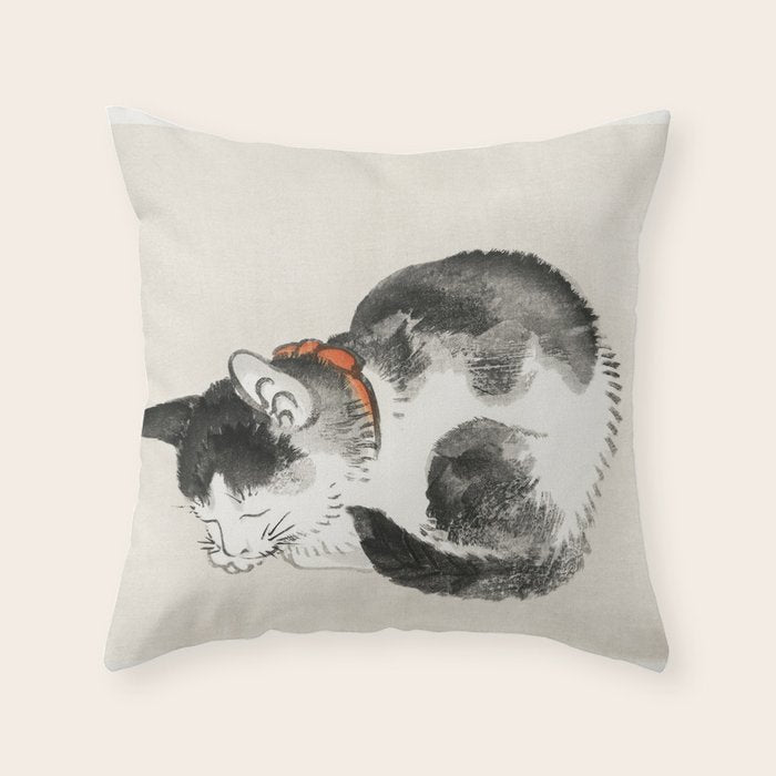 Sleeping cat by KÅno Bairei Throw Pillow Gallery Image 6
