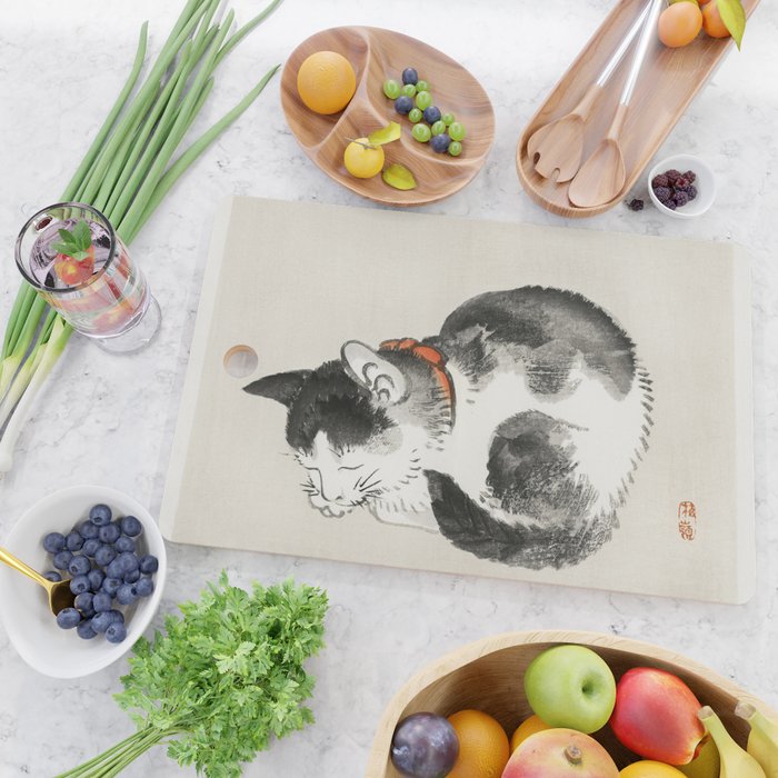 Sleeping cat by KÅno Bairei Cutting Board Gallery Image 2