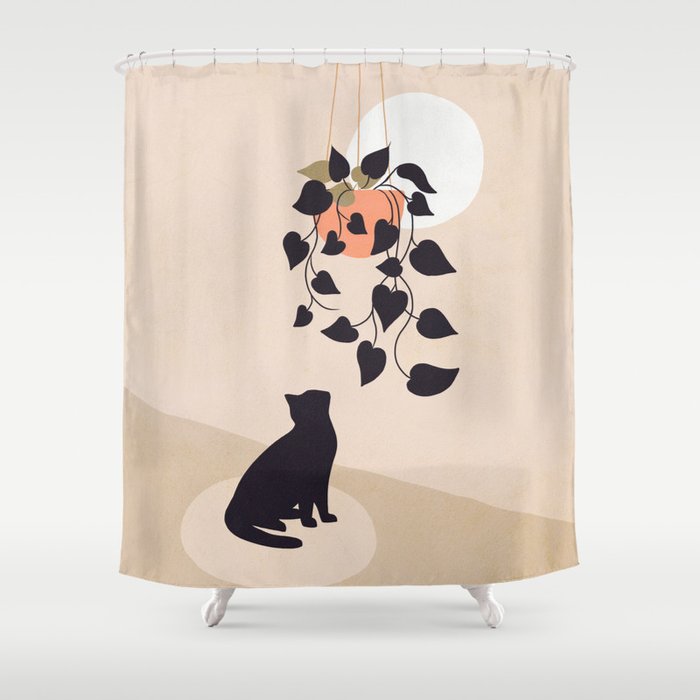 Hanging out with you forever - Cat, Plant and Moon Shower Curtain Gallery Image 1