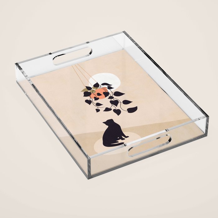 Hanging out with you forever - Cat, Plant and Moon Acrylic Tray Gallery Image 1