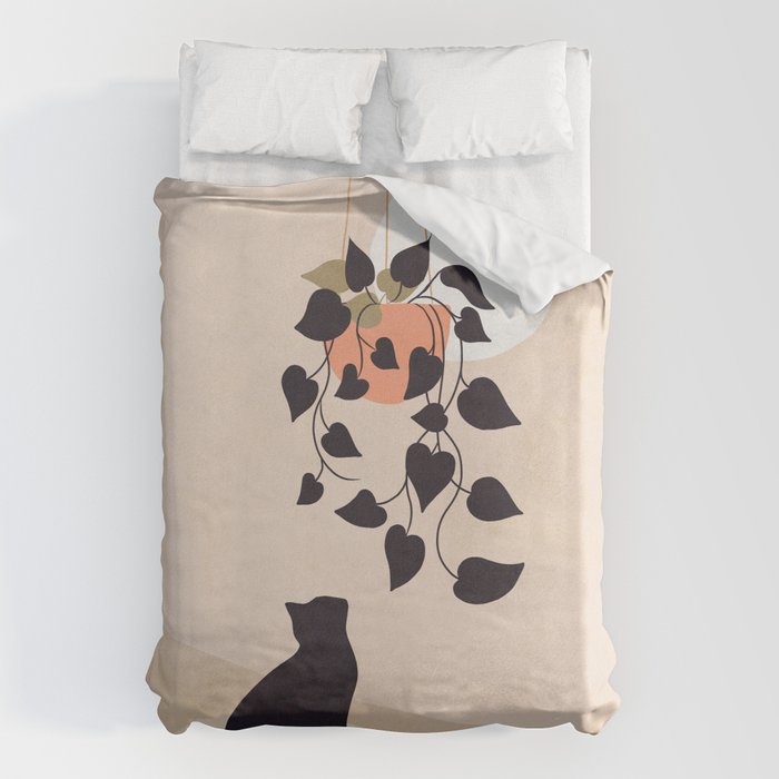 Hanging out with you forever - Cat, Plant and Moon Duvet Cover Gallery Image 6