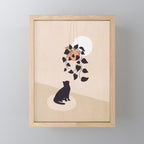 Hanging out with you forever - Cat, Plant and Moon Mini Art Print Gallery Image 1