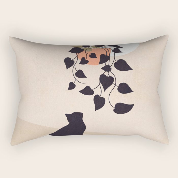 Hanging out with you forever - Cat, Plant and Moon Rectangular Pillow Gallery Image 1