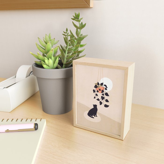 Hanging out with you forever - Cat, Plant and Moon Mini Art Print Gallery Image 2