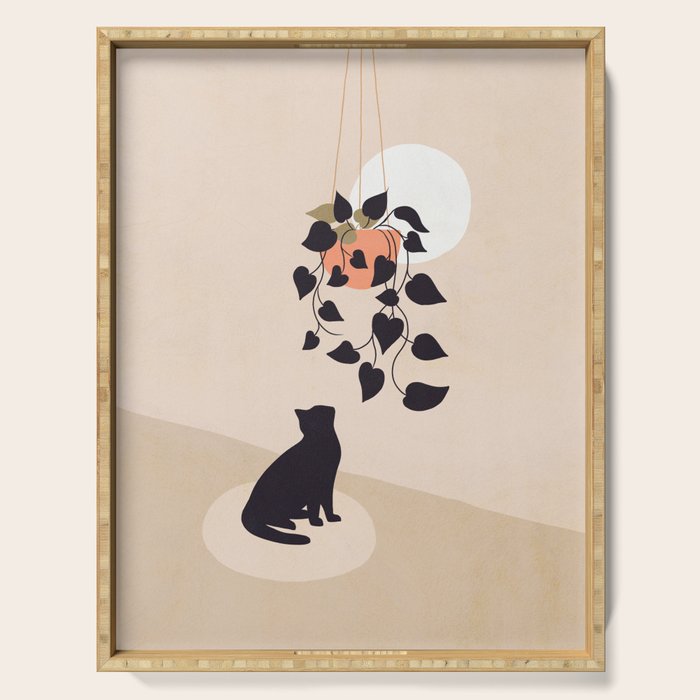 Hanging out with you forever - Cat, Plant and Moon Serving Tray Gallery Image 1