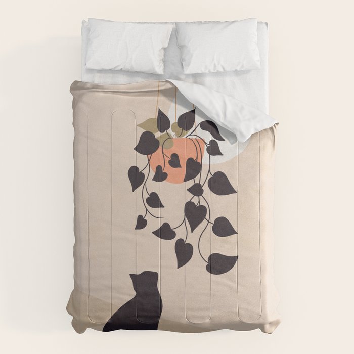 Hanging out with you forever - Cat, Plant and Moon Comforter Gallery Image 6