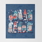 Let it gnome // blue background little Santa's helpers preparing for Christmas neon red classic oxford and pastel blue dressed gnomes Throw Blanket Gallery Image 2