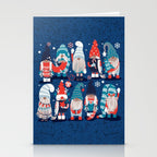 Let it gnome // blue background little Santa's helpers preparing for Christmas neon red classic oxford and pastel blue dressed gnomes Stationery Card Gallery Image 2