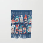 Let it gnome // blue background little Santa's helpers preparing for Christmas neon red classic oxford and pastel blue dressed gnomes Wall Hanging Gallery Image 1