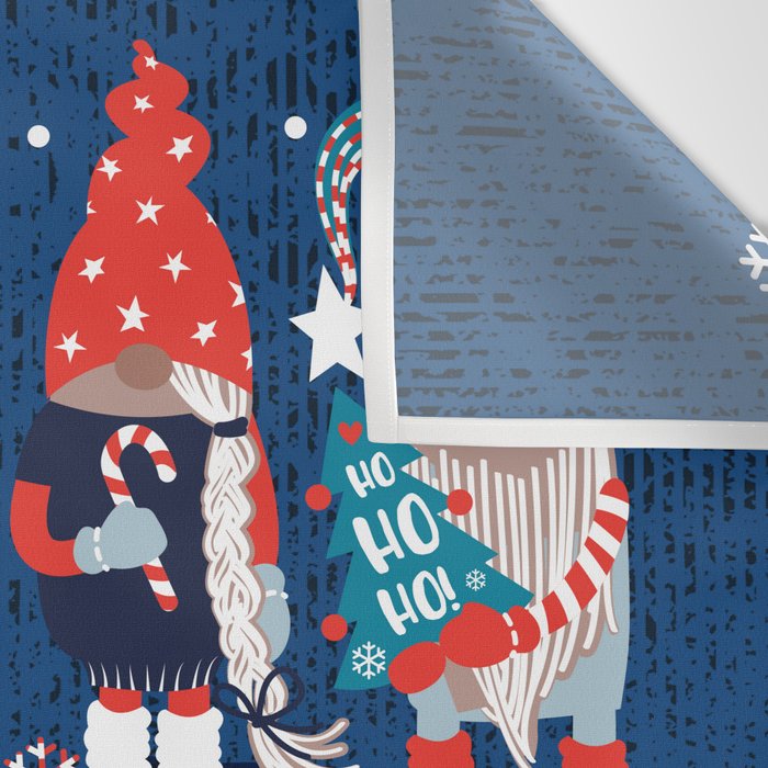 Let it gnome // blue background little Santa's helpers preparing for Christmas neon red classic oxford and pastel blue dressed gnomes Wall Tapestry Gallery Image 3