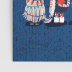 Let it gnome // blue background little Santa's helpers preparing for Christmas neon red classic oxford and pastel blue dressed gnomes Poster Gallery Image 3