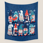 Let it gnome // blue background little Santa's helpers preparing for Christmas neon red classic oxford and pastel blue dressed gnomes Wall Tapestry Gallery Image 4