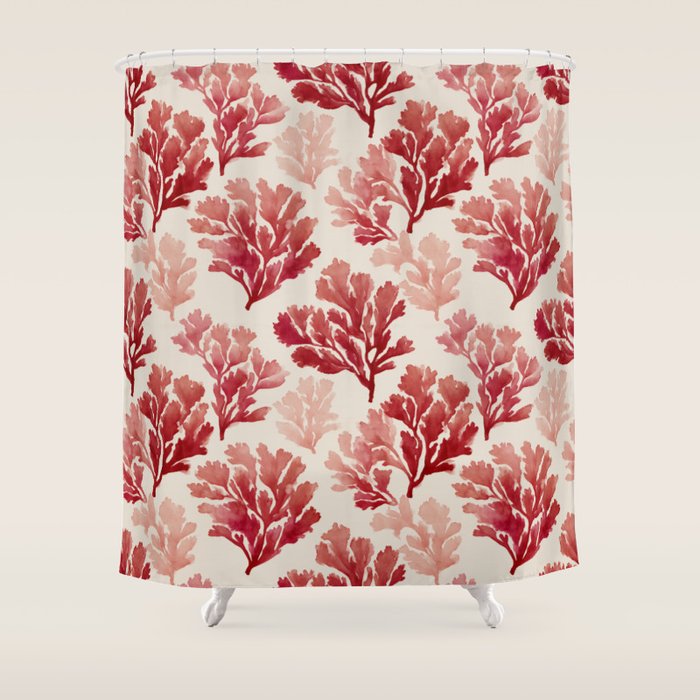 Elegant Red Coral Pattern Shower Curtain Gallery Image 1