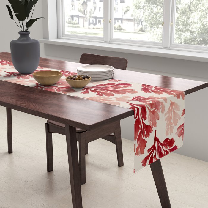 Elegant Red Coral Pattern Table Runner Gallery Image 2