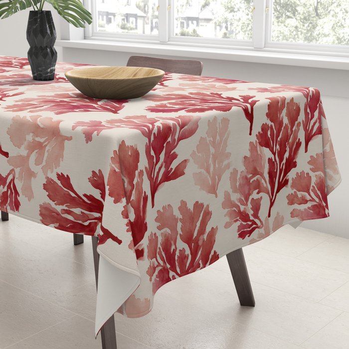 Elegant Red Coral Pattern Tablecloth Gallery Image 3