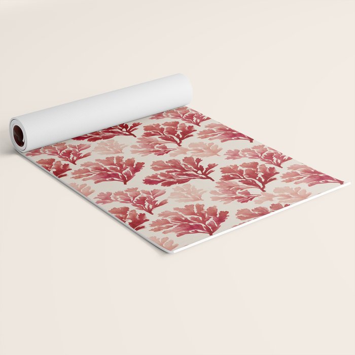 Elegant Red Coral Pattern Yoga Mat Gallery Image 2