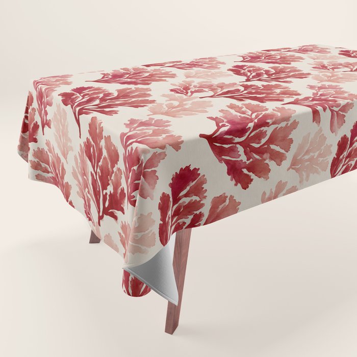 Elegant Red Coral Pattern Tablecloth Gallery Image 1