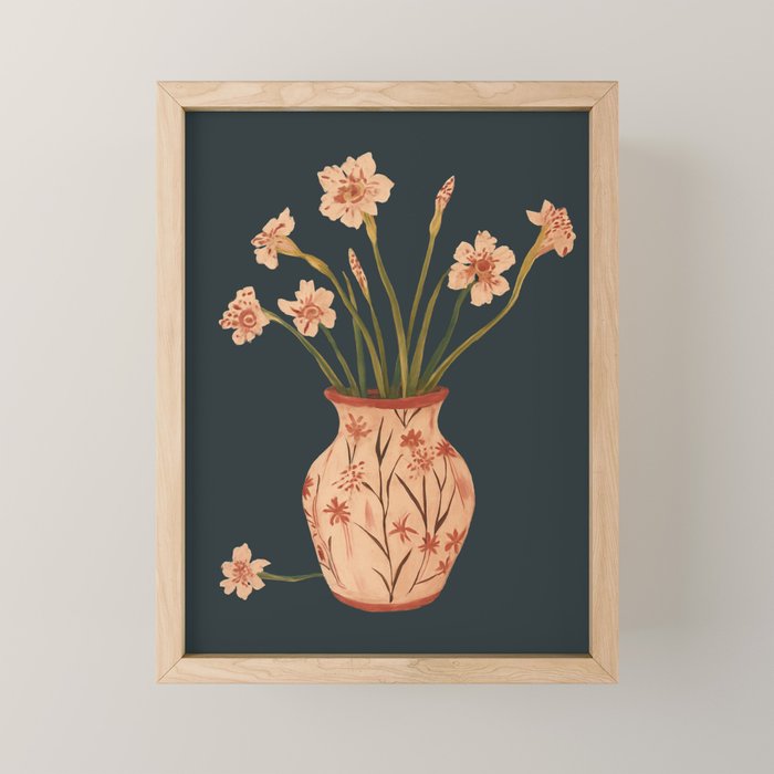 Blush Blooms in Painted Vase Mini Art Print Gallery Image 1