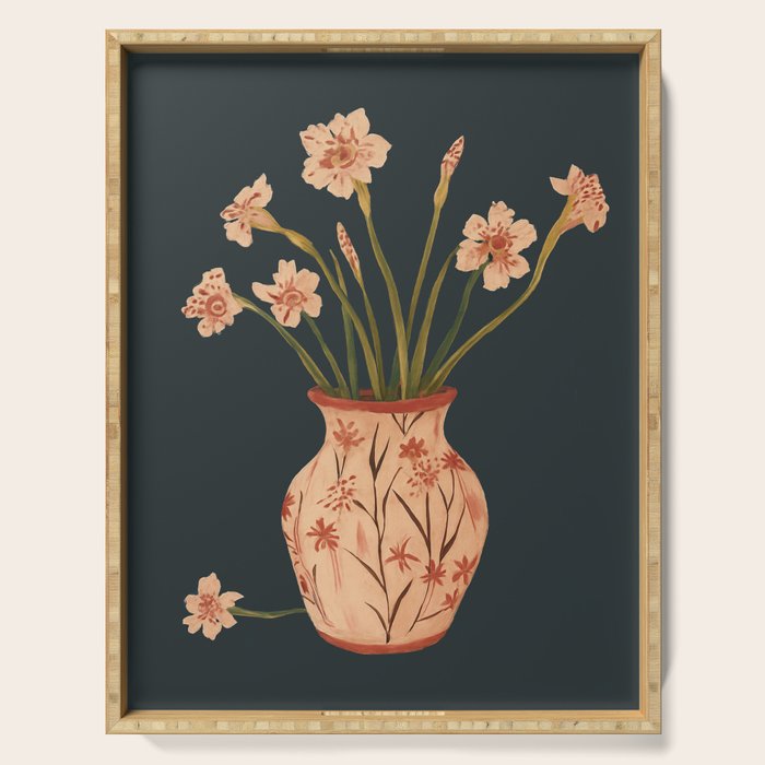 Blush Blooms in Painted Vase Serving Tray Gallery Image 1