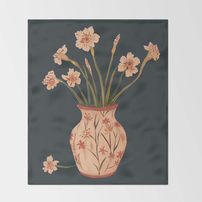 Blush Blooms in Painted Vase Throw Blanket Gallery Image 2