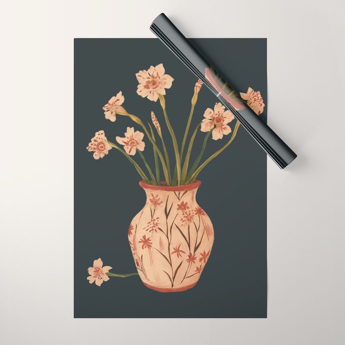 Blush Blooms in Painted Vase Wrapping Paper Gallery Image 1