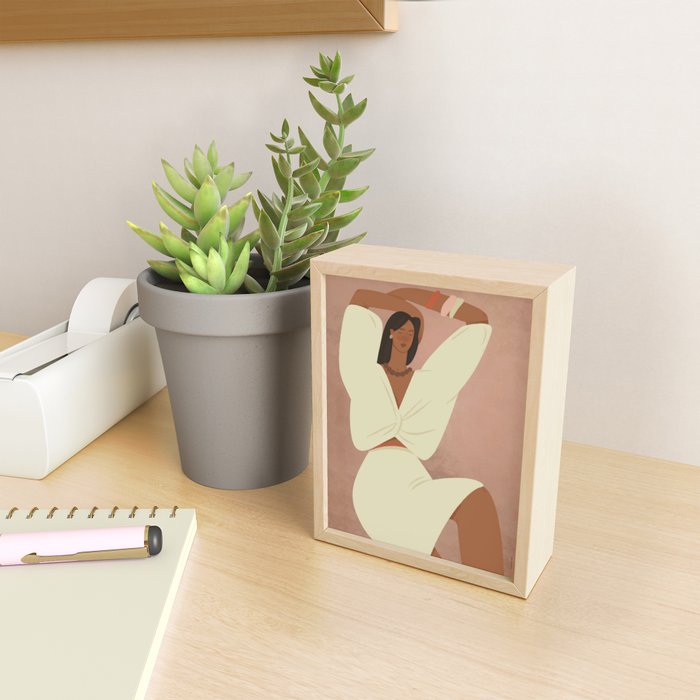  portrait of a fragile woman in a white suit on a pink background Mini Art Print Gallery Image 2