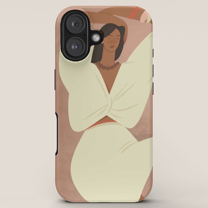 portrait of a fragile woman in a white suit on a pink background iPhone Case Gallery Image 5
